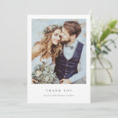 Elegante Zwei-Foto-Skript Minimalistische Hochzeit Dankeskarte (Stehend Vorderseite)