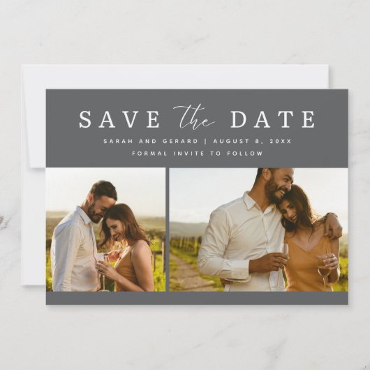 Elegante zwei Fotos Hochzeit speichern das Datum Save The Date (Vorderseite)
