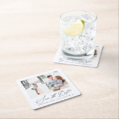 Elegante zwei Fotos Hochzeit speichern Sie den Dat Rechteckiger Pappuntersetzer (Vor Ort)