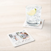 Elegante zwei Fotos Hochzeit speichern Sie den Dat Rechteckiger Pappuntersetzer (Vor Ort)