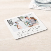 Elegante zwei Fotos Hochzeit speichern Sie den Dat Rechteckiger Pappuntersetzer (angewinkelt)