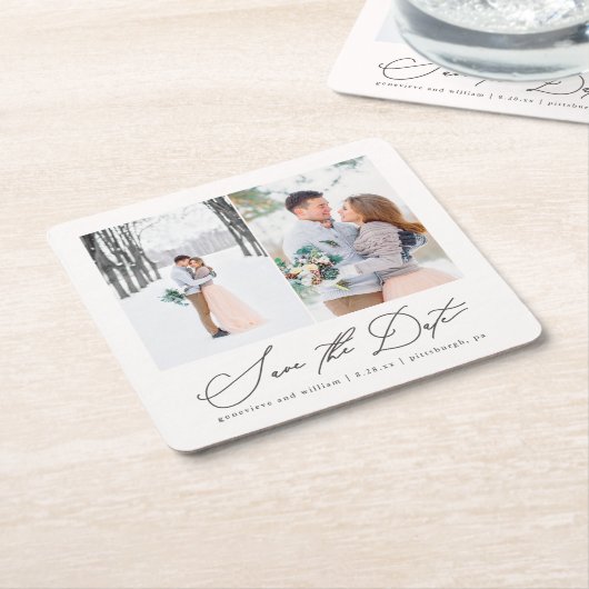 Elegante zwei Fotos Hochzeit speichern Sie den Dat Rechteckiger Pappuntersetzer (angewinkelt)