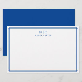 Elegante zwei mongram Navy Blue Geometric Border Briefpapier