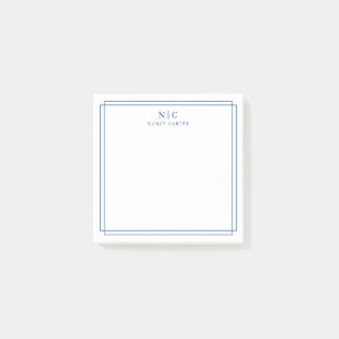 Elegante Zwei-Monogramm-Navyblau-Geometrischer Ran Post-it Klebezettel