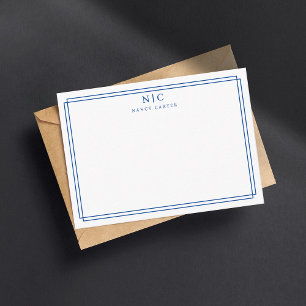 Elegante Zwei Monogramme Navy Blau Geometrische Um Mitteilungskarte