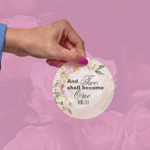 Elegante Zwei werden eins Bibel Florale Hochzeit Runder Aufkleber