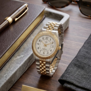 Elegante zweifarbige Metalluhr mit geriffelter Lün Armbanduhr