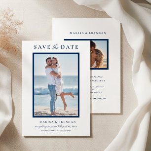 Elegante zweifarbige Navy-Blue-Hochzeitsfotos Save The Date