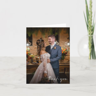 Elegante Zweifoto-Hochzeits-Dankeskarten im Skript Dankeskarte
