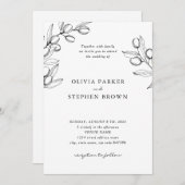 Elegante Zweige Oliven. Einfache Schwarz-weiße Hoc Einladung (Vorne/Hinten)