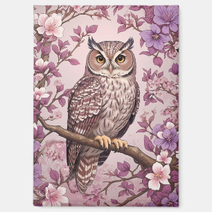 Elegante Zwergohreule Lila Blütenmuster Magnet