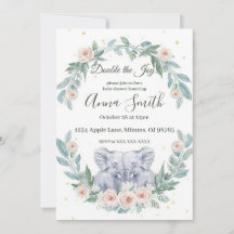 Elegante Zwillinge-Baby-Einladung – Aquarell