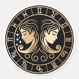 Elegante Zwillinge-Zodiak-Konstellation Gold Schwa Runder Aufkleber
