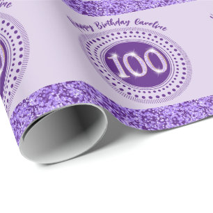 Eleganter 100. Geburtstag Lila Glitzer mit Streife Geschenkpapier