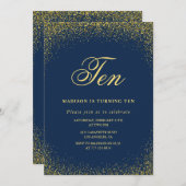 Eleganter 10. Geburtstag Einladung Gold Navy Glam (Vorne/Hinten)
