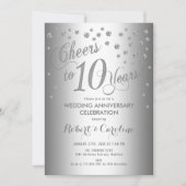 Eleganter 10. Hochzeitstag - Silberweiß Einladung (Vorderseite)