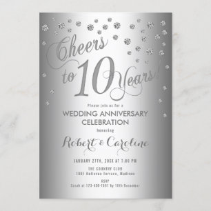 Eleganter 10. Hochzeitstag - Silberweiß Einladung