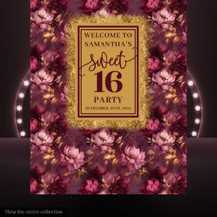 Eleganter 16 . Geburtstag Burgundy Gold Hintergrun Wandteppich