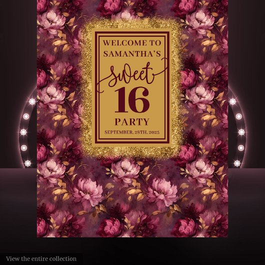 Eleganter 16 . Geburtstag Burgundy Gold Hintergrun Wandteppich