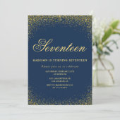 Eleganter 17. Geburtstag Einladung Gold Navy Glitz (Stehend Vorderseite)