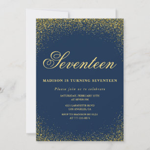Eleganter 17. Geburtstag Einladung Gold Navy Glitz