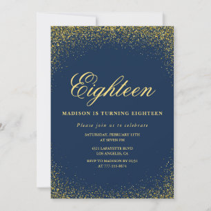 Eleganter 18. Geburtstag Einladung Gold Navy Glitz