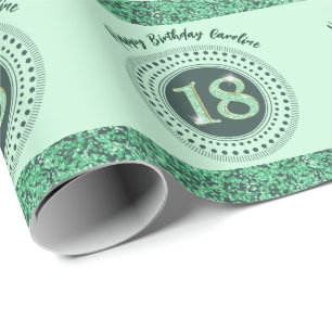 Eleganter 18. Geburtstag Grün Glitter mit Streifen Geschenkpapier