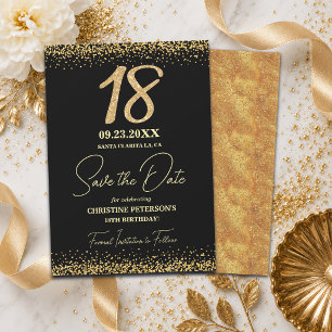 Eleganter 18. Geburtstag mit schwarzem Goldglitter Save The Date