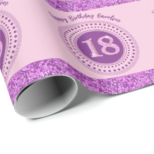 Eleganter 18. Geburtstag Rosa Glitter mit Streifen Geschenkpapier
