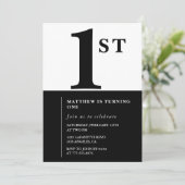 Eleganter 1. Geburtstag Einladung Black Chic Moder (Stehend Vorderseite)