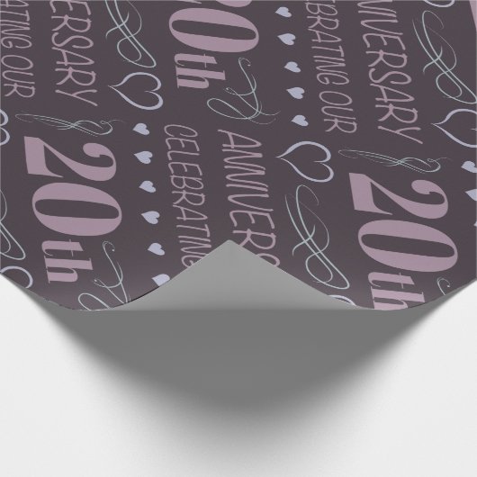 Eleganter 20. Hochzeitstag Lavendel Geschenkpapier (Ecke)