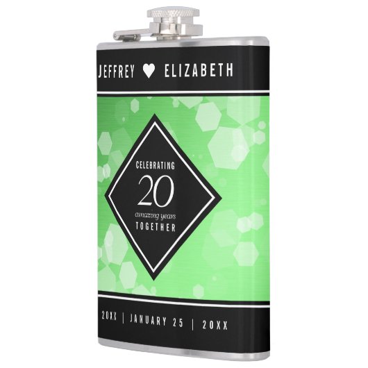 Eleganter 20. Smaragdgrüner Hochzeitstag Flachmann (Links)