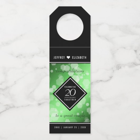 Eleganter 20. Smaragdgrüner Hochzeitstag Flaschenanhänger (Rückseite)