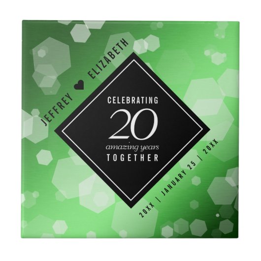 Eleganter 20. Smaragdgrüner Hochzeitstag Fliese (Vorderseite)