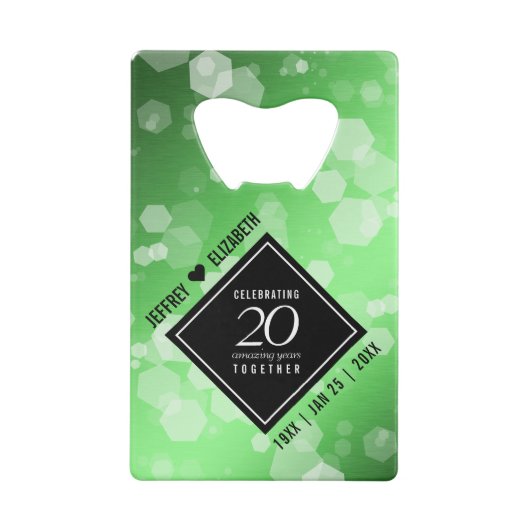 Eleganter 20. Smaragdgrüner Hochzeitstag Geldbeutel Flaschenöffner (Rückseite)