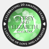 Eleganter 20. Smaragdgrüner Hochzeitstag Runder Aufkleber (Vorderseite)