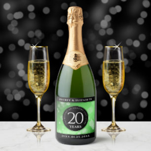 Eleganter 20. Smaragdgrüner Hochzeitstag Schaumweinetikett