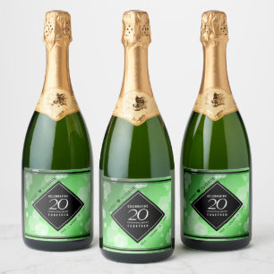 Eleganter 20. Smaragdgrüner Hochzeitstag Schaumweinetikett