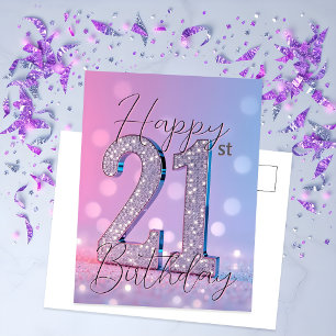 Eleganter 21. Geburtstag Pastellfarben Glitter Dia Postkarte