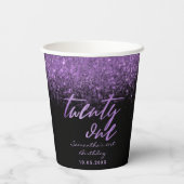 Eleganter 21. Geburtstag Schwarzer und Lila Glitze Pappbecher (Rückseite)