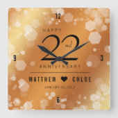 Eleganter 22. Geburtstag der Kupferhochzeit Quadratische Wanduhr (Vorderseite)