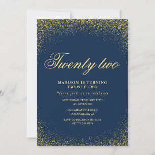 Eleganter 22. Geburtstag Einladung Navy Gold Glitz