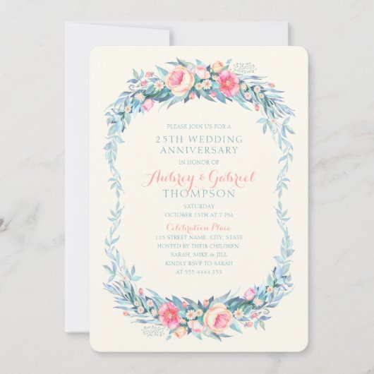 Eleganter 25. Hochzeitstag Blumenfrühling Einladung (Vorderseite)