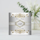 Eleganter 25-jähriger Silver White Gold Templat Einladung (Stehend Vorderseite)