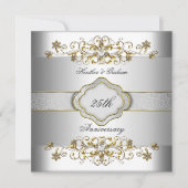 Eleganter 25-jähriger Silver White Gold Templat Einladung (Vorderseite)