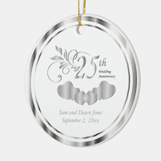 Eleganter 25. silberner Hochzeitstag Keramikornament (Links)