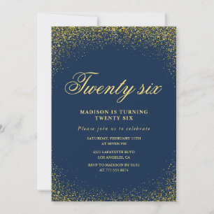 Eleganter 26. Geburtstag Einladung Navy Gold Glitz