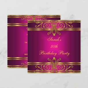 Eleganter 30. Geburtstag Fuchsia Rosa Gold Art Dec Einladung