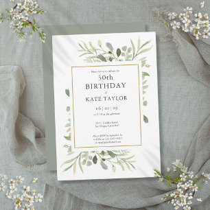 Eleganter 30. Geburtstag mit Gold und Wasserfarben Einladung