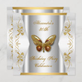 Eleganter 30. Geburtstag Party Weißer Goldschmette Einladung (Vorne/Hinten)